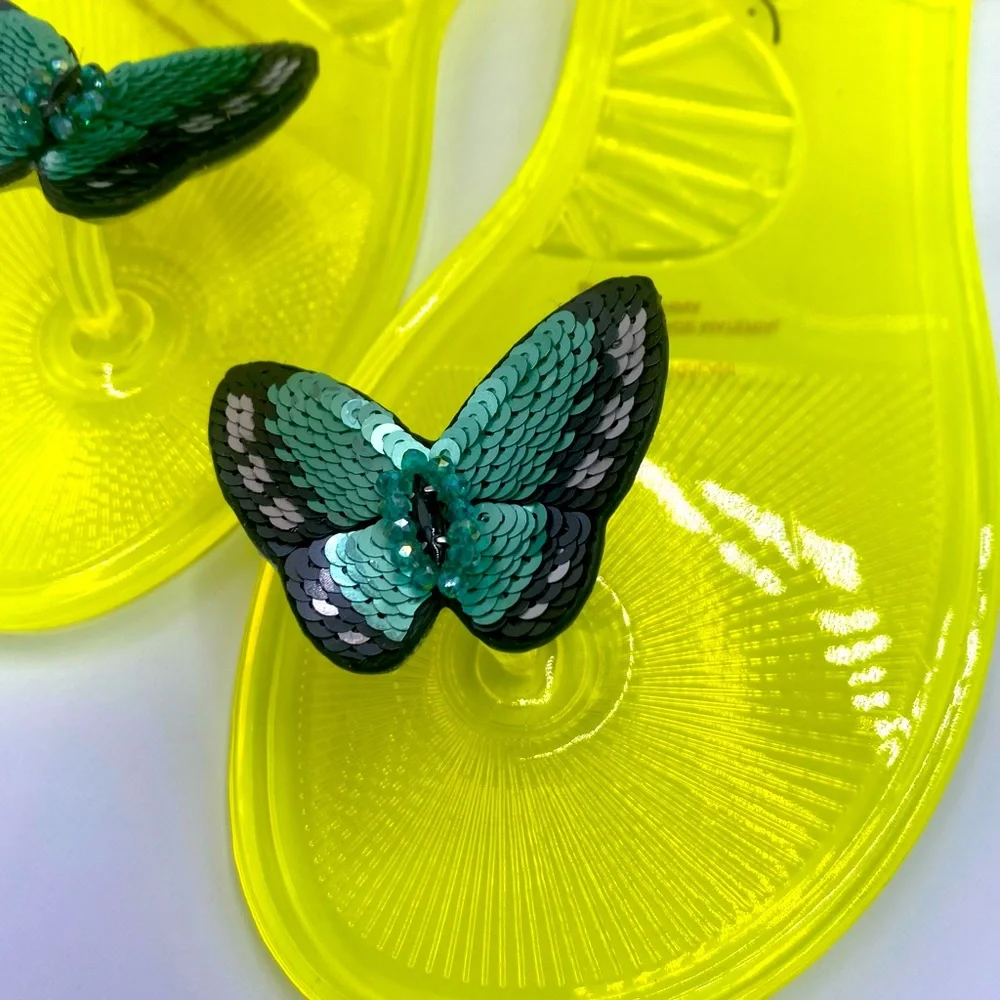 Betsey Johnson Clear Yellow Keilani Butterfly Sequins Jelly Sandals NWOT 8,9,10 - Picture 8 of 13